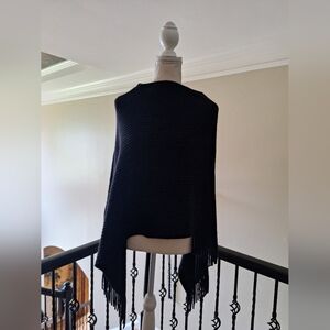 Black Elegant Cape  Shawl W/ Fringe